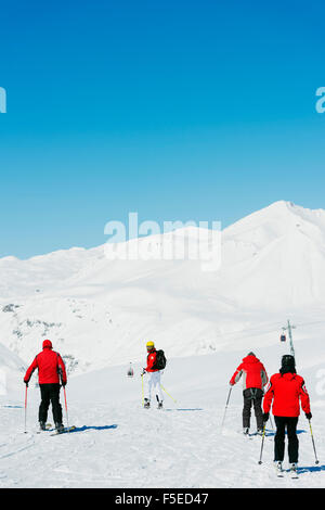 Skiers at Gudauri ski resort, Georgia, Caucasus region, Central Asia, Asia Stock Photo