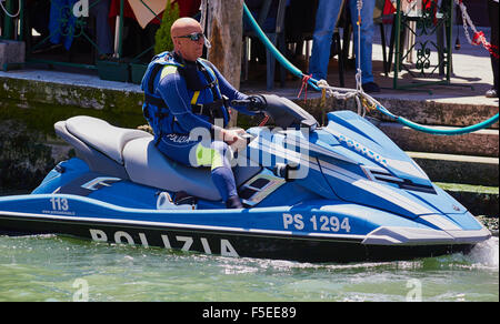 Police diver on a Jetski Venice Veneto Italy Europe Stock Photo