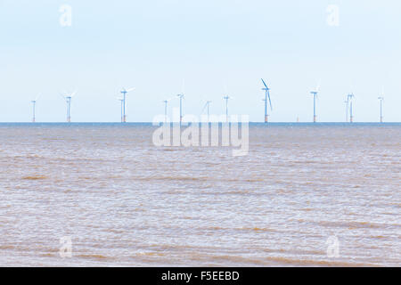The Lynn & Inner Dowsing wind farm. Offshore wind turbines in the North Sea, seen from Skegness, Lincolnshire, England, UK Stock Photo