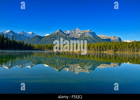 The Bow Range reflected in Herbert Lake , Banff National Park, Alberta, Canada Stock Photo