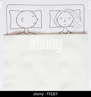 Conceptual drawing of a Couple in a double bed Stock Photo