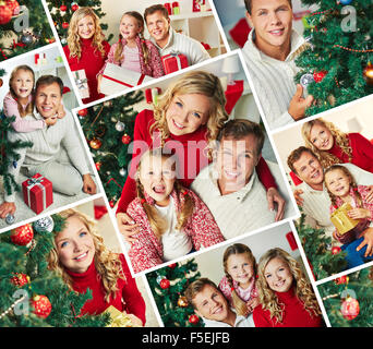 Collage of happy family celebrating Christmas Stock Photo