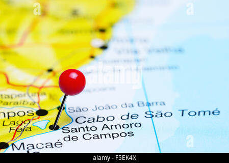 Santo Amoro de Campos pinned on a map of Brazil Stock Photo