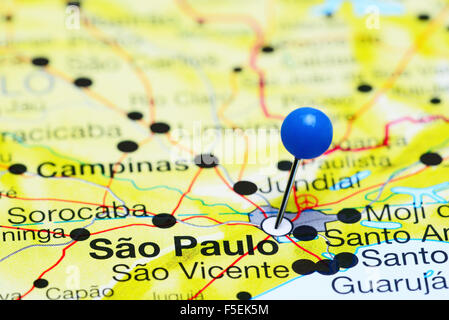 Sao Paulo pinned on a map of Brazil Stock Photo