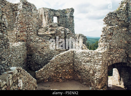 Stairs in ruin of castle Hrusov, Slovakia. Cultural heritage. Travel destination. Stock Photo