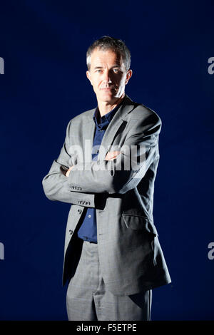 A portrait of Geoff Dyer in the Edinburgh International Book Festival  2012 is sited in Charlotte Square Gardens Stock Photo