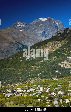 Les Vigneaux, Mont Pelvoux from above Durance Valley Stock Photo