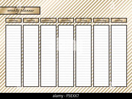 Weekly planner metallic gold and black frame white gold stripe Stock Vector