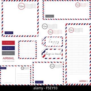 Airmail Stationery set, paper, letter,  envelope Stock Vector