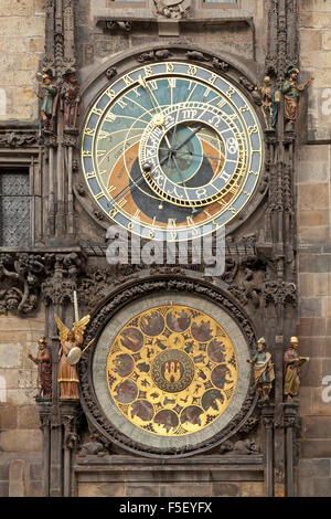 astronomical clock (Orloj), Old Town Hall, Old Town Square, Prague, Czech Republic Stock Photo
