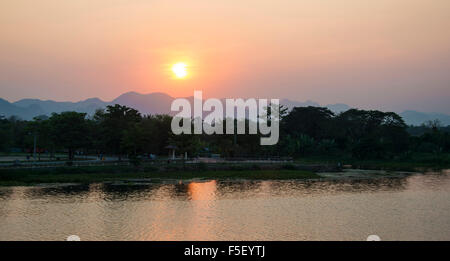 Sunset, River Kwai, Kanchanaburi Province, Central Thailand, Thailand Stock Photo