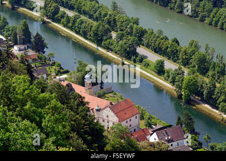 View of Essing and Rhine-Main-Danube Canal, Essing, Bavaria, Germany Stock Photo