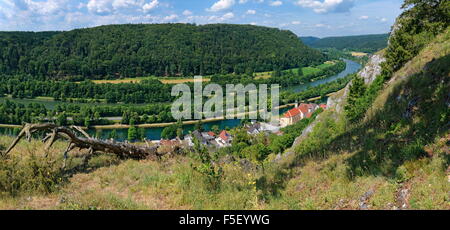 View of Essing and Rhine-Main-Danube Canal, Essing, Bavaria, Germany Stock Photo