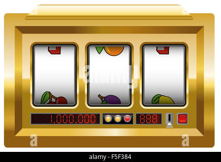 Golden slot machine with three blank reels to insert your company logo or any text or picture in. Stock Photo