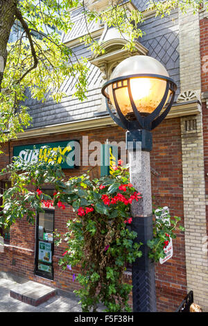 Illuminated street lamp in Toronto, Ontario, Canada Stock Photo