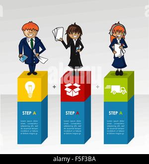 Step by step business people process infographic concept illustration. EPS10 vector. Stock Vector