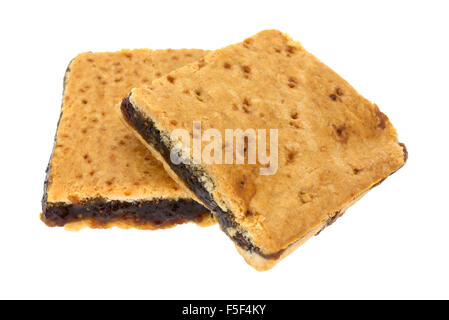Two homemade fig bar squares isolated on a white background. Stock Photo