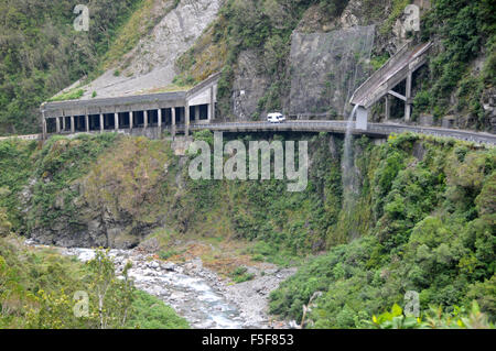 Rock shelter over State Highway 73 through the Otira Gorge near Arthur's Pass, South Island, New Zealand Stock Photo