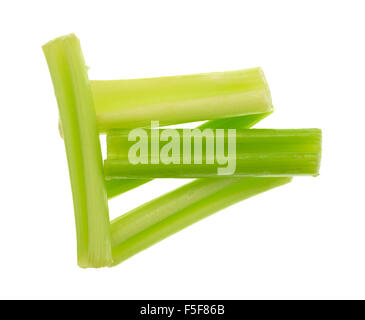 Top view of a small serving of celery sticks isolated on a white background. Stock Photo