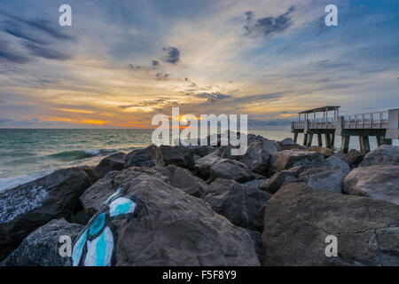 Miami Beach Pier sunrise in Miami, Florida Stock Photo