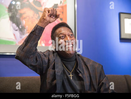 Pele,real name Edson Arantes do Nascimento,attends an exhibition about him in Bond Street to coincide with his 75th birthday Stock Photo