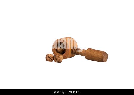 wooden handmade nutcracker on a white background Stock Photo