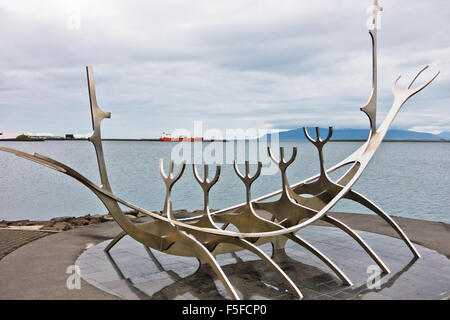 Seaside statue of viking ship, Reykjavik, Iceland Stock 