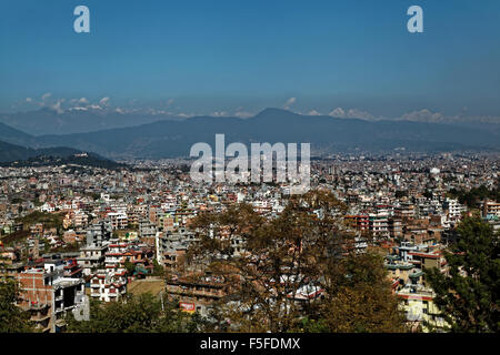 Panaroma view of Kathmandu valley and the Himalayas in the background taken before the earthquake in 2015 Stock Photo