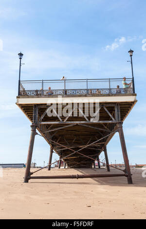 End of the pier. Skegness Pier from the beach, Skegness, Lincolnshire, England, UK Stock Photo