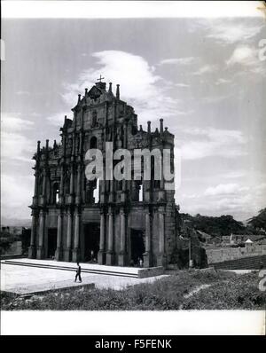 1967 - One of the sights of Lacau is this ruin of St. Paul's church of which only the facade and the steps remain. Designed by father Pianola in was completed in 1837, the work being doe by Japanese Christian and it was considered a wonder of the time. Though called St. Paul's today, it was built as the church of the mother of god. attached to the church was a college and seminary from which missionaries went out to china and the Sar east. The seminary caught fire in 1835 and the flames spread to the church. Today the steps are used as a short cut by pedestrians to reach their homes on the oth Stock Photo