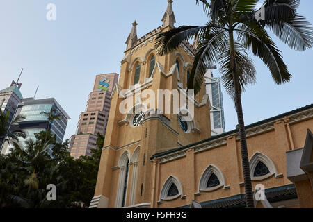 St John's Cathedral With The Business District Skyline Behind, Hong Kong. 8 October 2015. Stock Photo