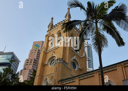 St John's Cathedral With The Central District Skyline Behind, Hong Kong. 8 October 2015. Stock Photo