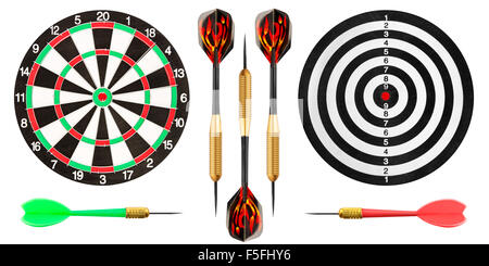 Dart board and darts on white background Stock Photo