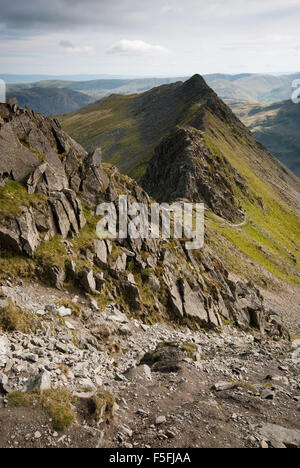 View of the knife edge ridge of Striding Edge in The Lake District ...