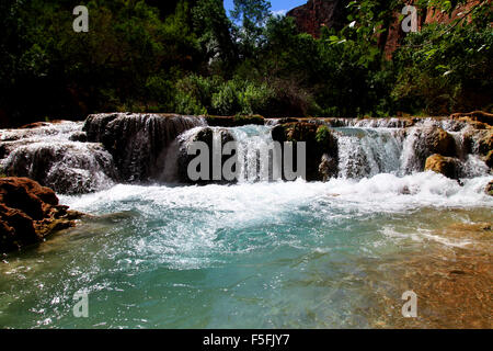 Majestic waterfalls in Havasu of the Havasupai Indian reservation of the grand canyon in Arizona, USA Stock Photo