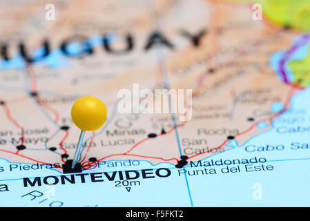 Montevideo pinned on a map of America Stock Photo