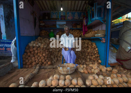 A coconut seller in market Stock Photo