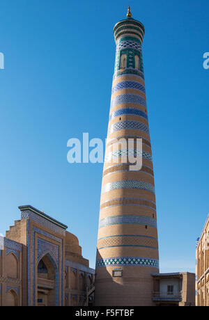Uzbekistan, Khiva, the Islam Kodija minaret in the old city center Stock Photo