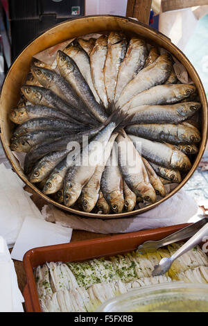 Fish on sale at Pollensa old town market on the island of Majorca, Spain Stock Photo