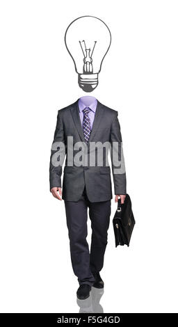 Business man with big bulb instead head Stock Photo