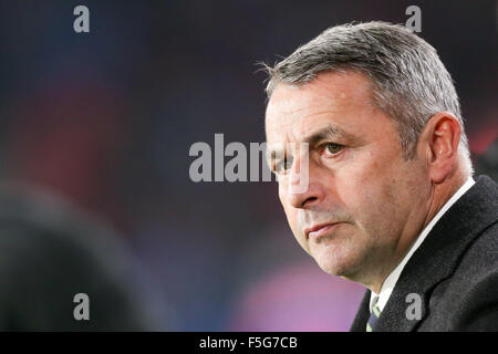 Eindhoven, The Netherlands. 03rd Nov, 2015. Manager Klaus Allofs of Wolfsburg prior to the UEFA Champions League Group B soccer match between PSV Eindhoven and VfL Wolfsburg at the PSV Stadium in Eindhoven, The Netherlands, 03 November 2015. Photo: Maja Hitij/dpa/Alamy Live News Stock Photo