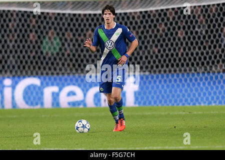 Eindhoven, The Netherlands. 03rd Nov, 2015. Timm Klose of Wolfsburg plays the ball during the UEFA Champions League Group B soccer match between PSV Eindhoven and VfL Wolfsburg at the PSV Stadium in Eindhoven, The Netherlands, 03 November 2015. Photo: Maja Hitij/dpa/Alamy Live News Stock Photo
