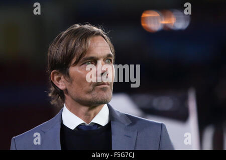 Eindhoven, The Netherlands. 03rd Nov, 2015. Coach Phillip Cocu of Eindhoven prior the UEFA Champions League Group B soccer match PSV Eindhoven and VfL Wolfsburg at the PSV Stadium in Eindhoven, The Netherlands, 03 November 2015. Photo: Maja Hitij/dpa/Alamy Live News Stock Photo
