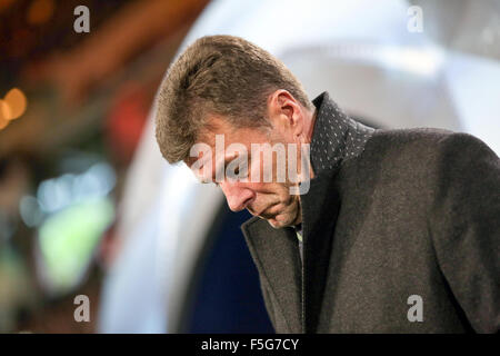 Eindhoven, The Netherlands. 03rd Nov, 2015. Trainer Dieter Hecking of Wolfsburg prior to the UEFA Champions League Group B soccer match PSV Eindhoven and VfL Wolfsburg at the PSV Stadium in Eindhoven, The Netherlands, 03 November 2015. Photo: Maja Hitij/dpa/Alamy Live News Stock Photo