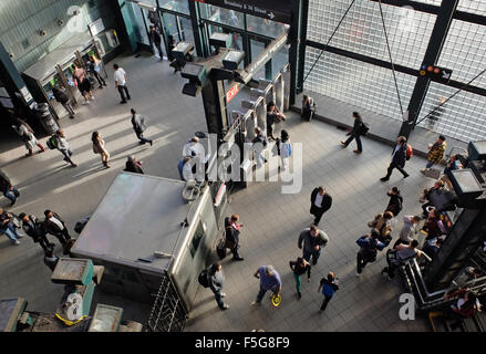Entrance of Roosevelt Avenue and Jackson Heights Subway Station Stock