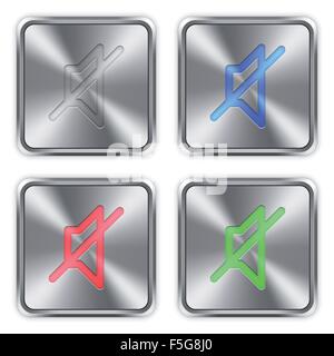 Color mute icons engraved in glossy steel push buttons. Well organized layer structure, color swatches and graphic styles. Stock Vector