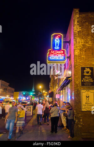 Honky Tonk row in Nashville Tennessee TN bar neon Stock Photo