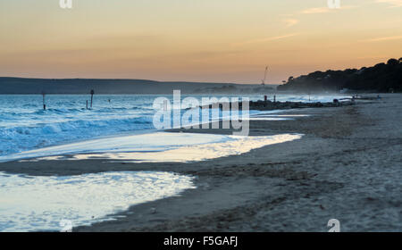 Sun setting at Branksome Chine, Poole, Dorset, UK. Taken on 27th September 2015. Stock Photo