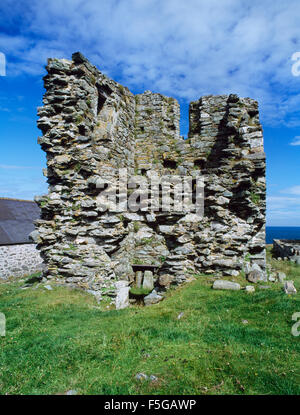 The ruined tower of St Mary's Abbey, Bardsey Island, North Wales, UK. Stock Photo