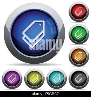 Set of round glossy tags buttons. Arranged layer structure. Stock Vector